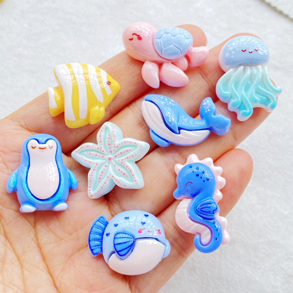 Marine Aquarium Decorations - 10pcs Colorful Resin Cartoon Penguins, Whales,