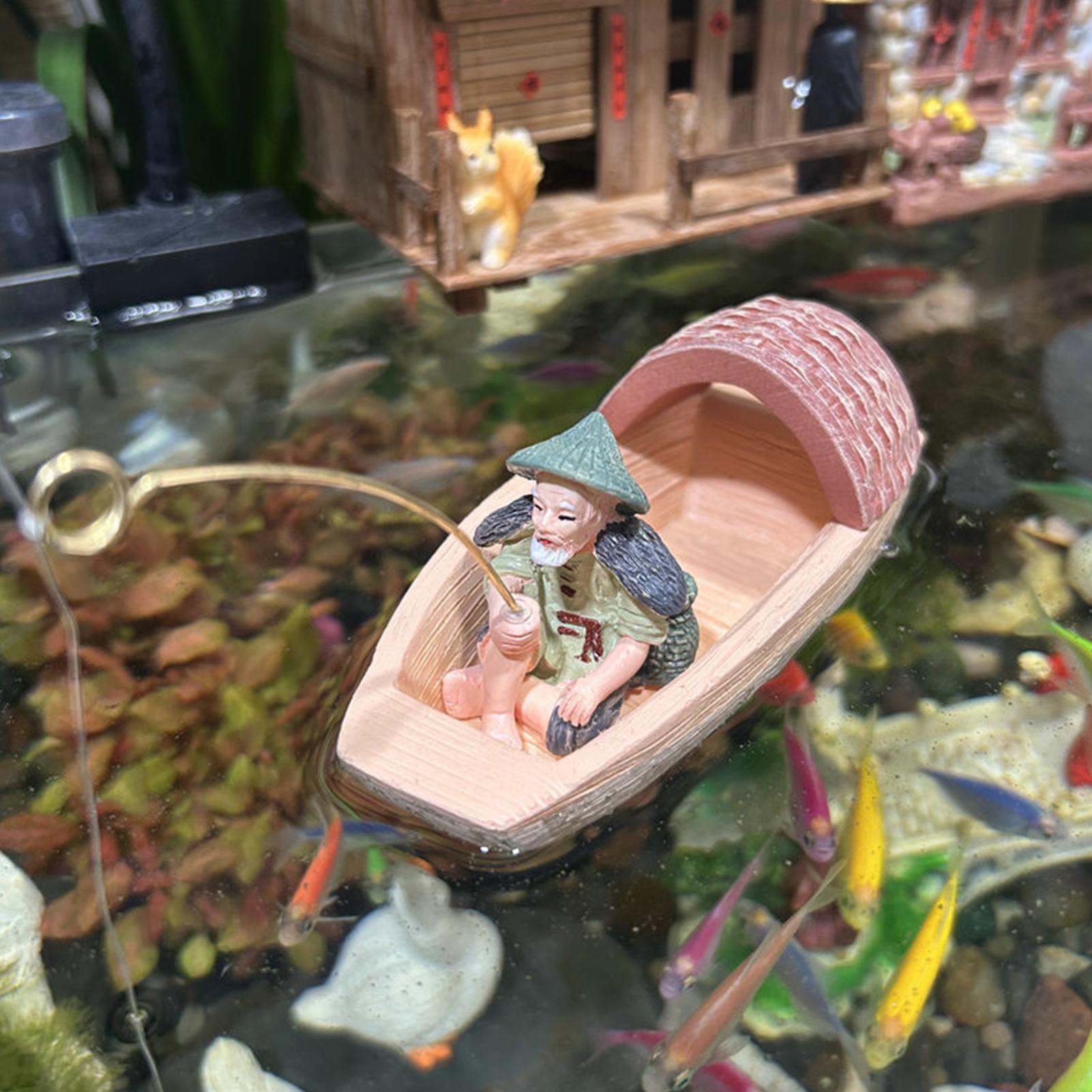 Resin Floating Fisherman Boat  - огляд і ціна Marine Aquarium Decorations