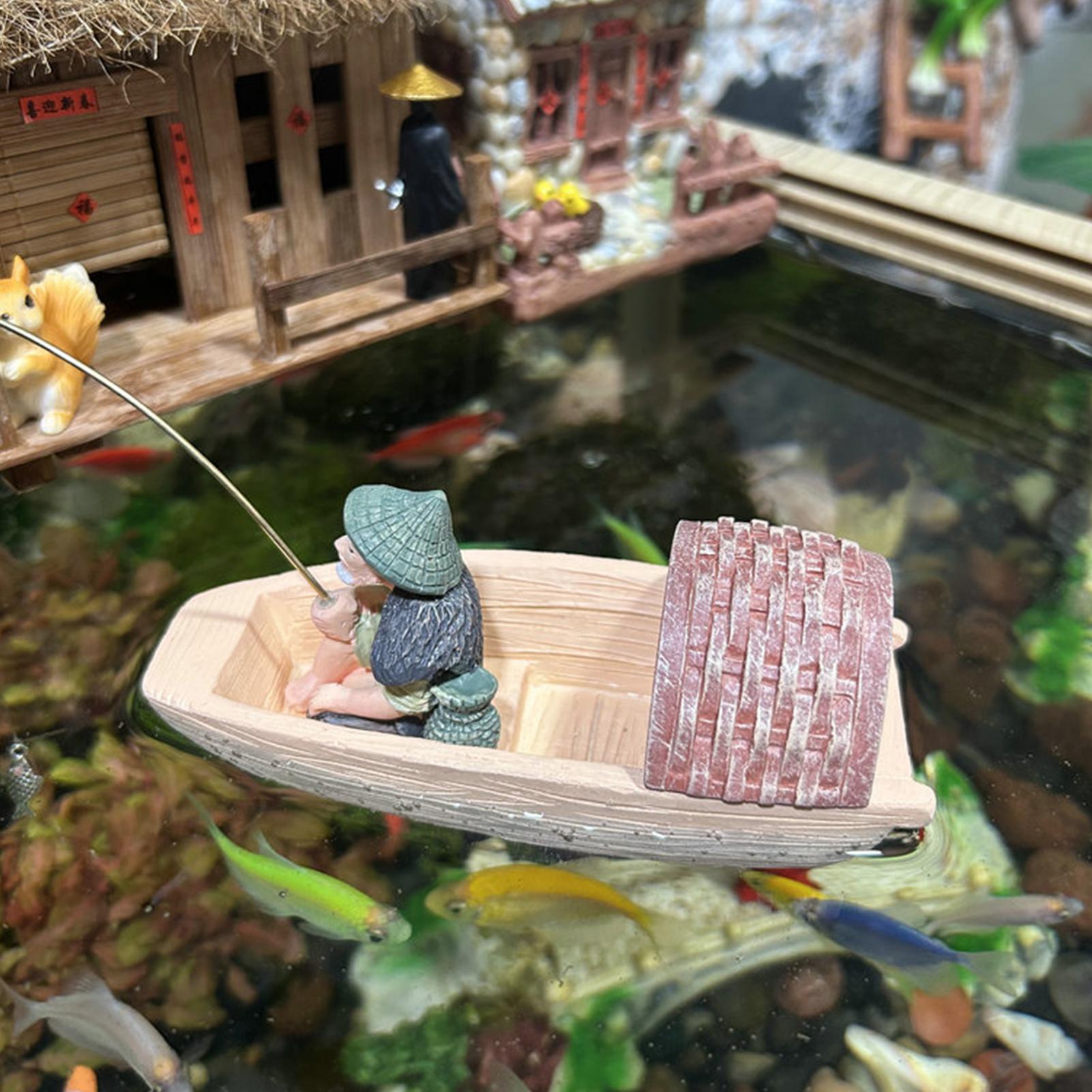 Resin Floating Fisherman Boat  - огляд і ціна Marine Aquarium Decorations