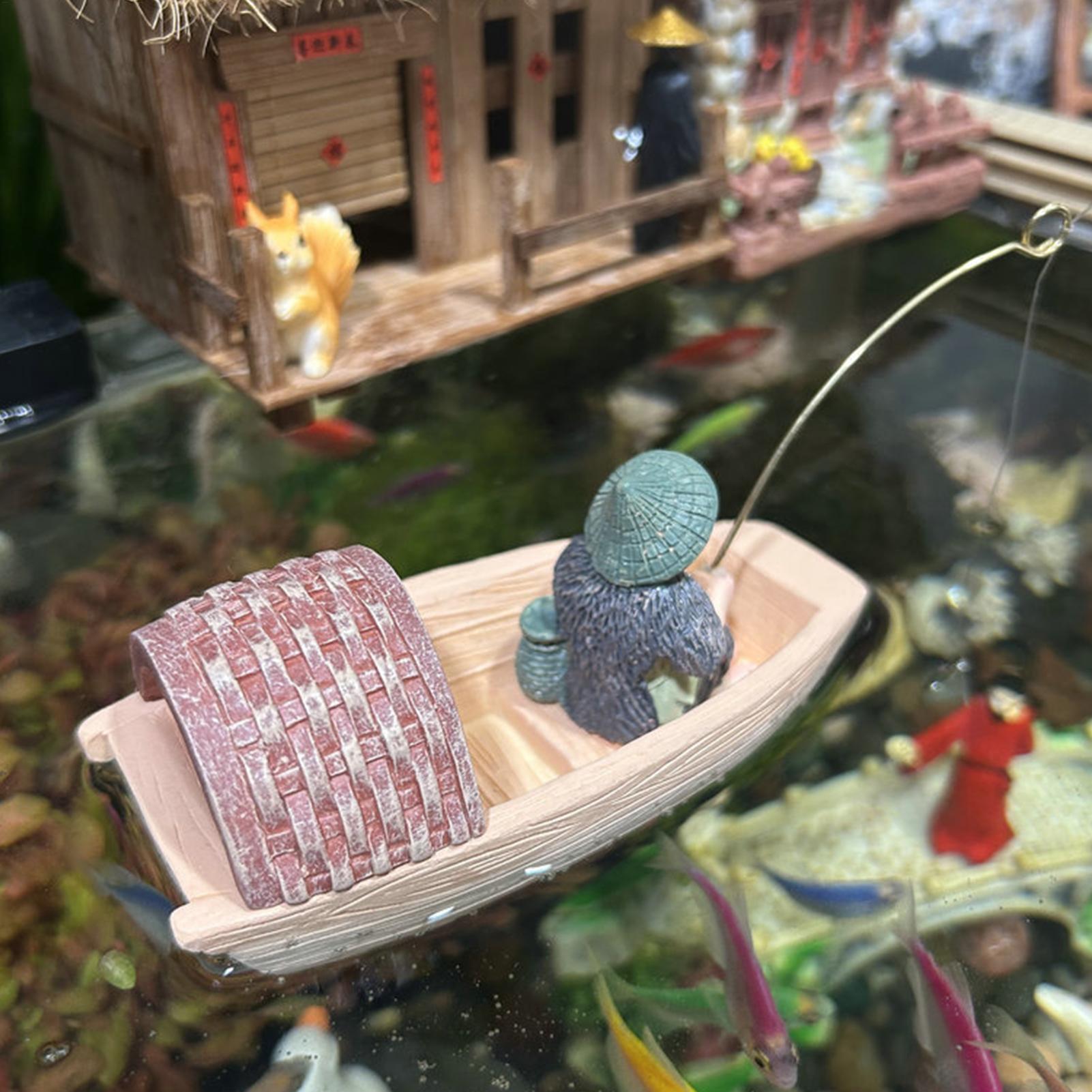 Resin Floating Fisherman Boat  - огляд і ціна Marine Aquarium Decorations